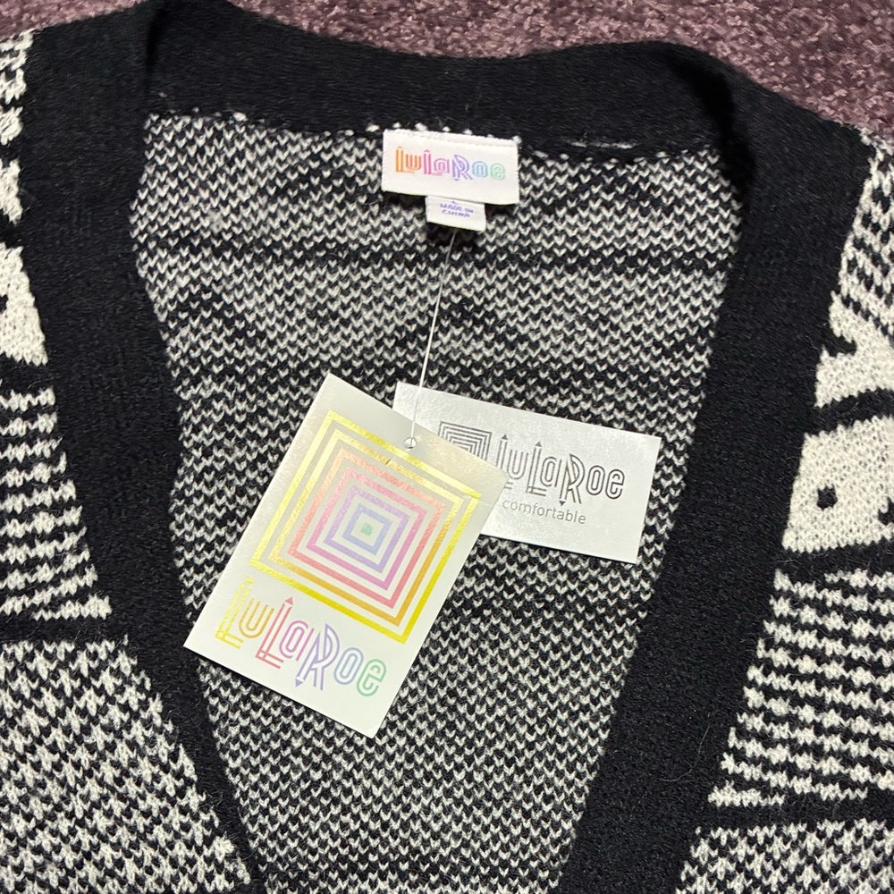 LuLaRoe  black and White Patterned Open-Front Women's Sweater Cardigan - Picture 3 of 3